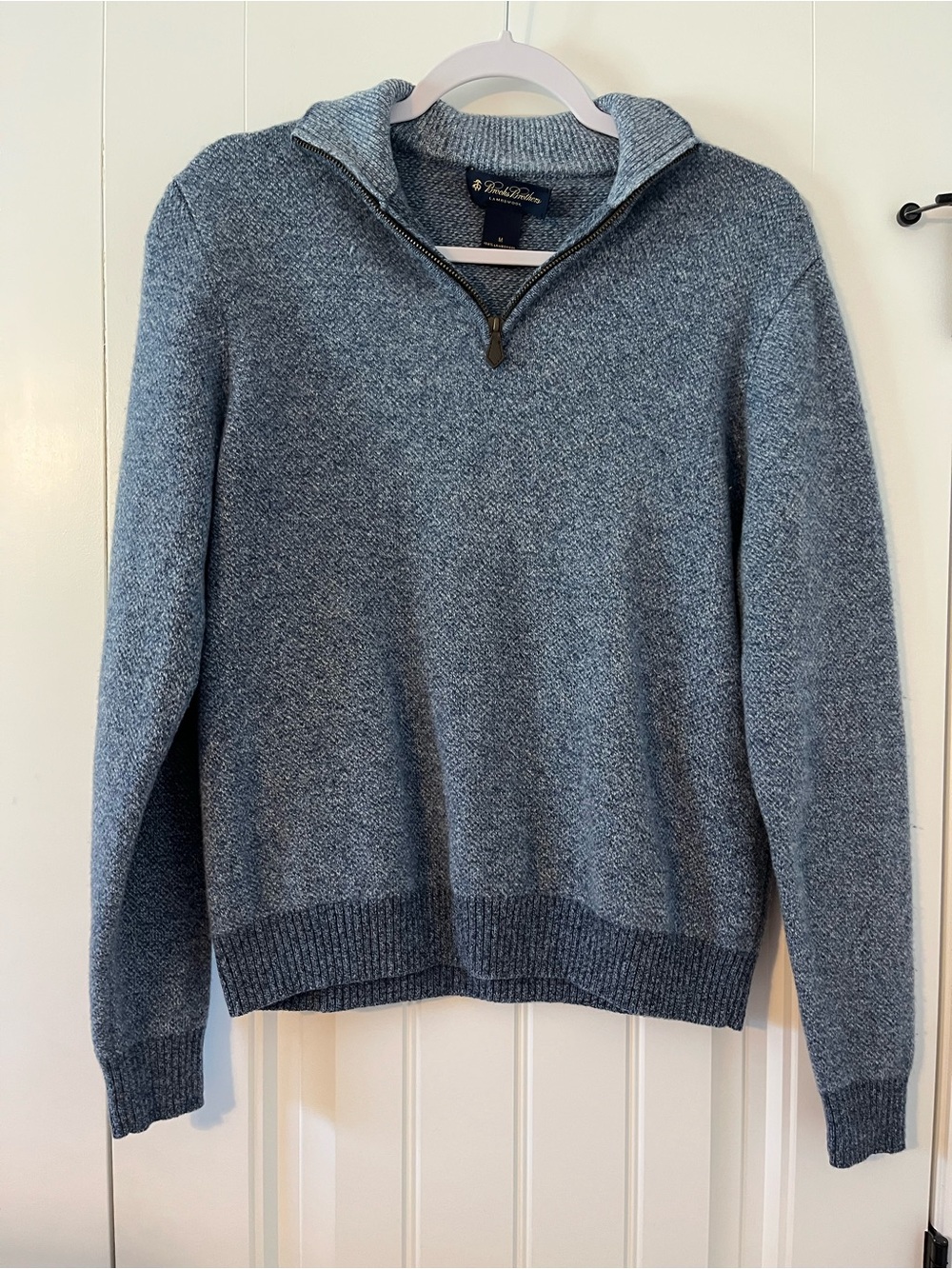 Brooks Brothers Lambswool Blue Quarter Zip Sweater Size Medium Wool 1/4 Zip Fall
